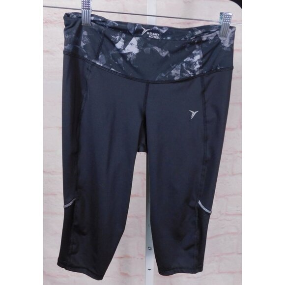 Old Navy Active Womens Black & Gray Capri Go-Dry Workout Leggings M - Picture 1 of 12